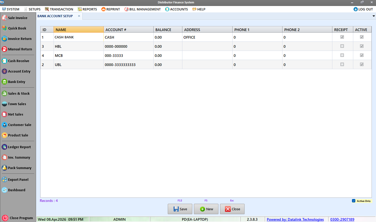 Bank Setup Form