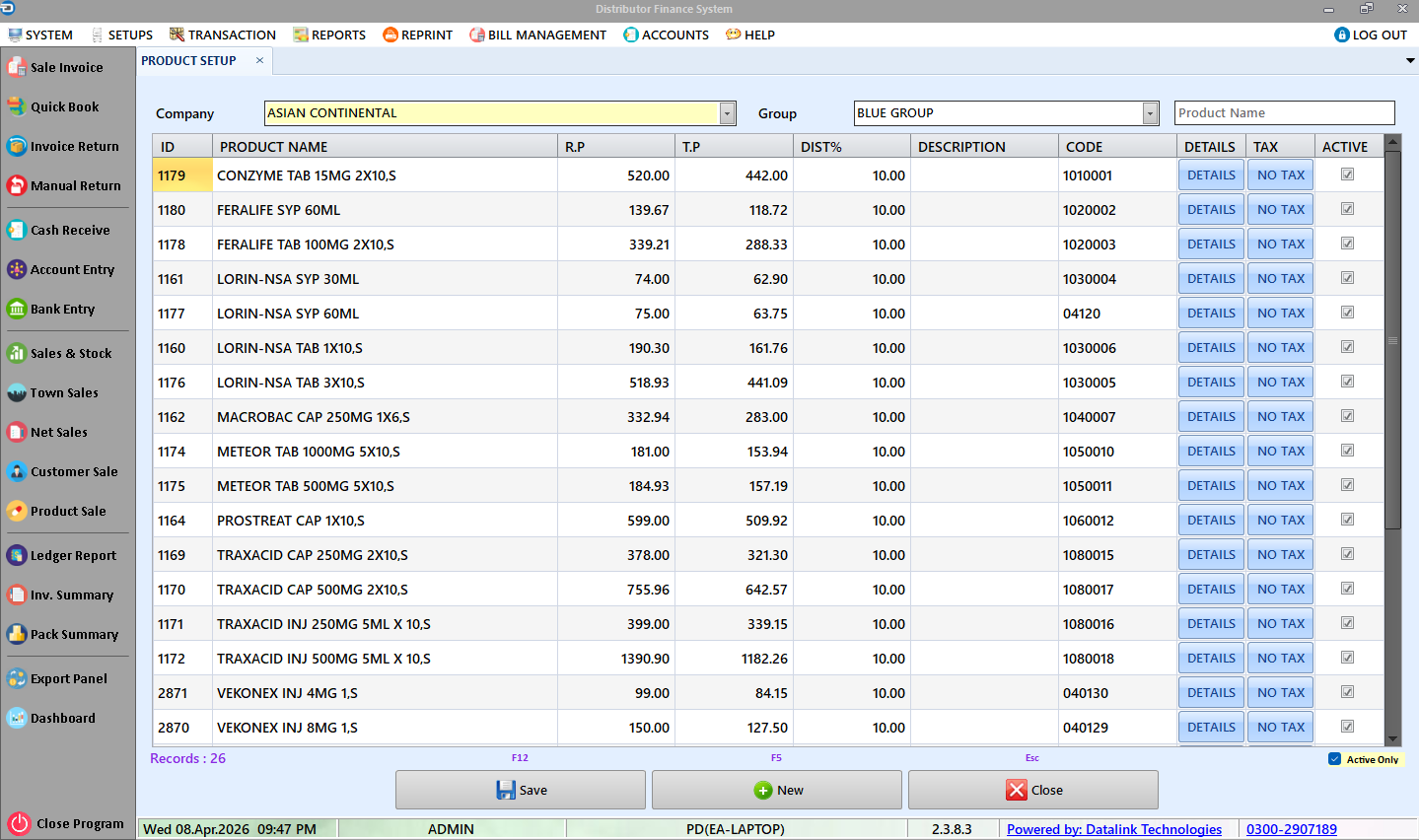 Product Setup Form