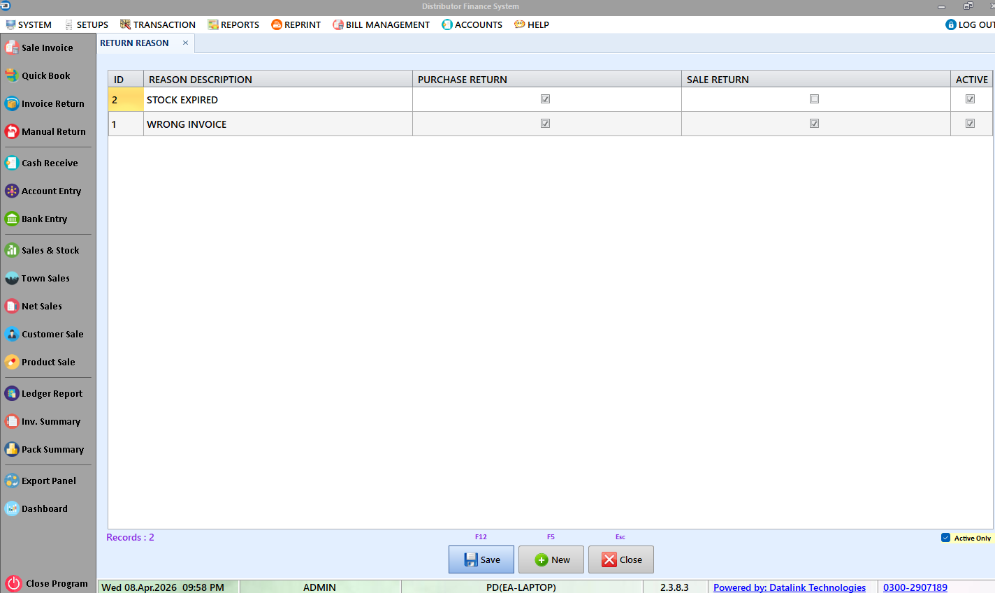 Return Reason Setup Form