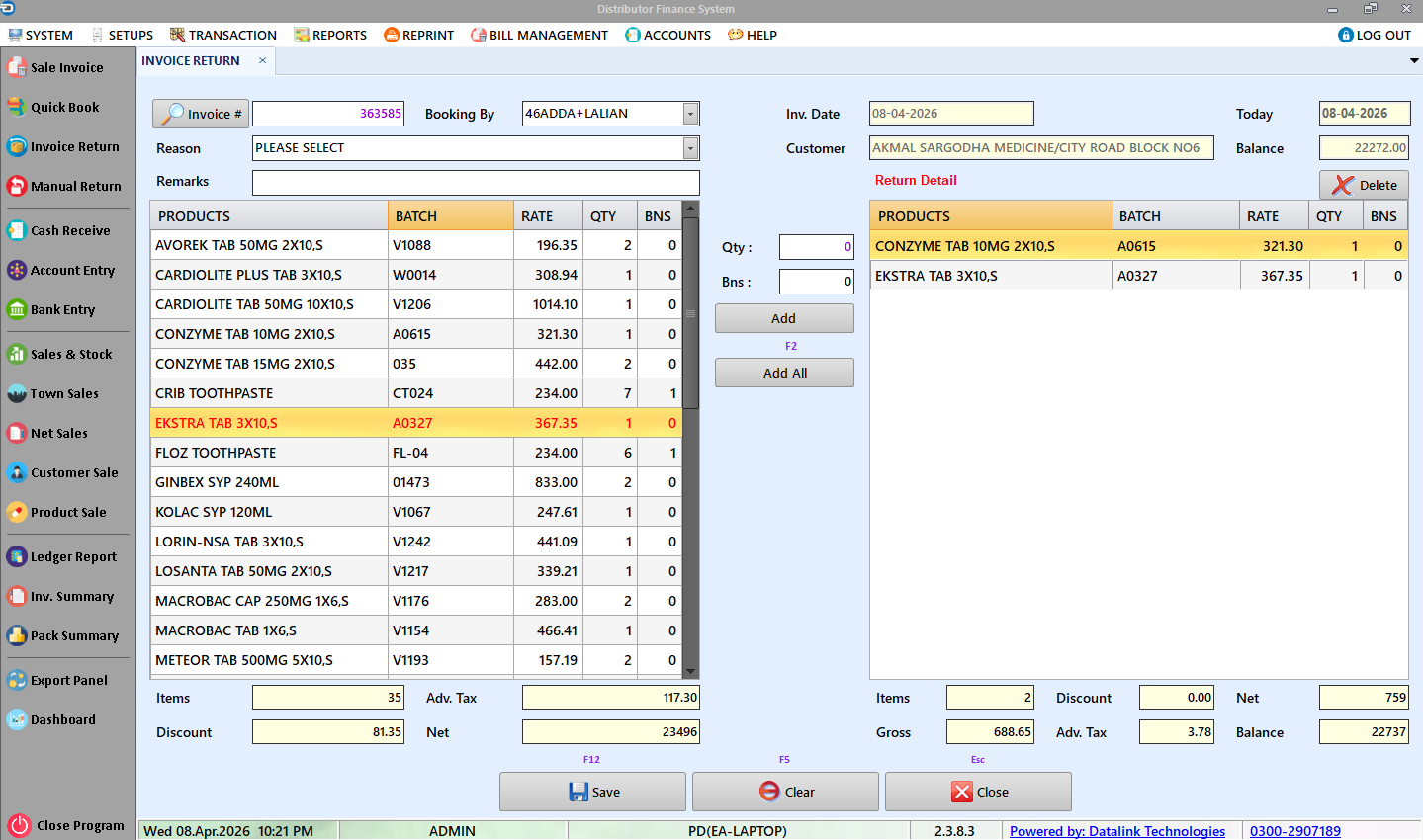 Sale Return Form